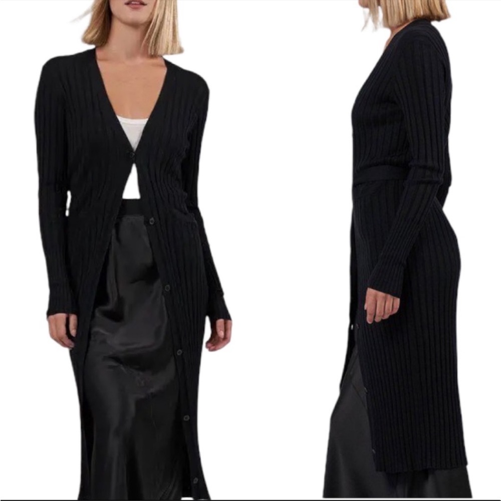 ATM Anthony Thomas Melillo Black Ribbed Long Cardigan